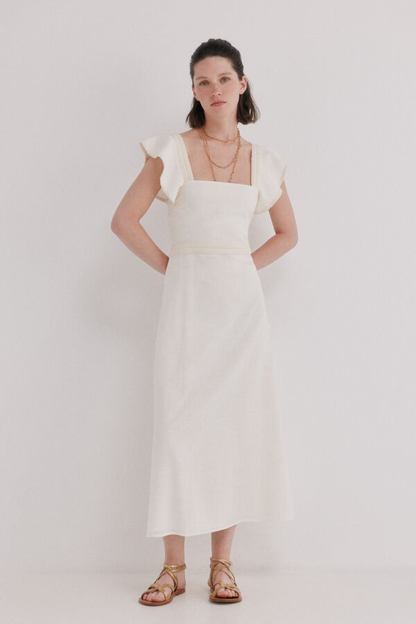 Hoss Intropia Amaya. Vestido midi em algod&atilde;o Ecru