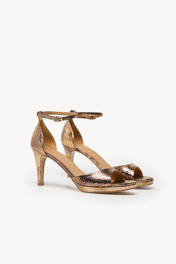 Hoss Intropia Nadia. Snake effect heeled sandal Gold