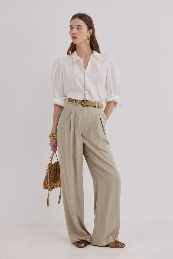 Hoss Intropia Paloma. Cal&ccedil;a com pregas duplas Ecru