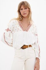 Hoss Intropia Temis. Embroidered cotton T-shirt Ivory