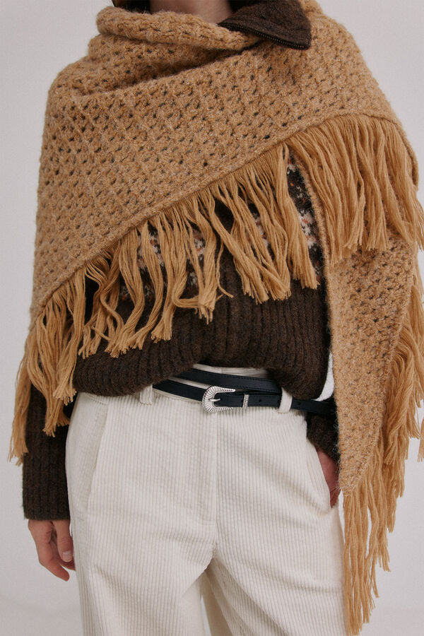 Hoss Intropia Neves. Xale com franjas vazadas Dourado