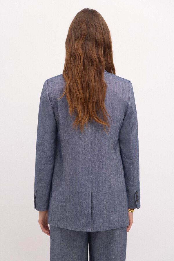 Hoss Intropia Elsa. Double-breasted herringbone blazer Blue