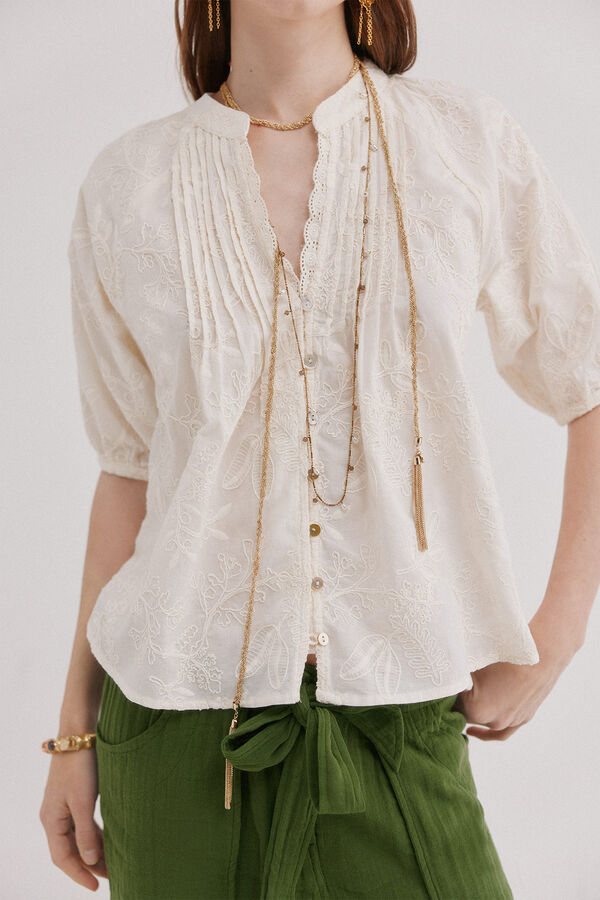 Hoss Intropia Celia. Blusa bordado floral Ecru