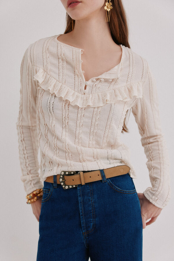 Hoss Intropia Miranda. T-shirt rom&acirc;ntica Ecru