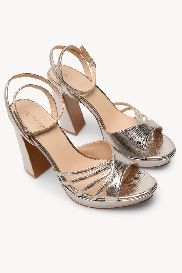 Hoss Intropia Marisa. Sand&aacute;lias salto em pele gravada Cinzento