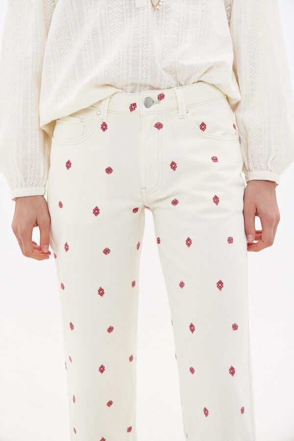 Hoss Intropia Octavia. Embroidered straight jeans Ivory
