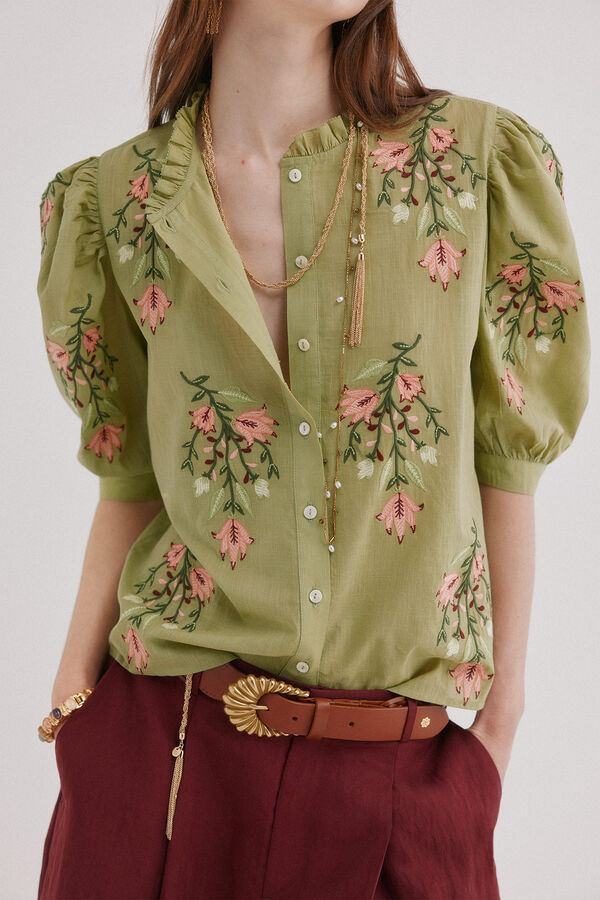 Hoss Intropia Floral embroidered blouse Capri Khaki