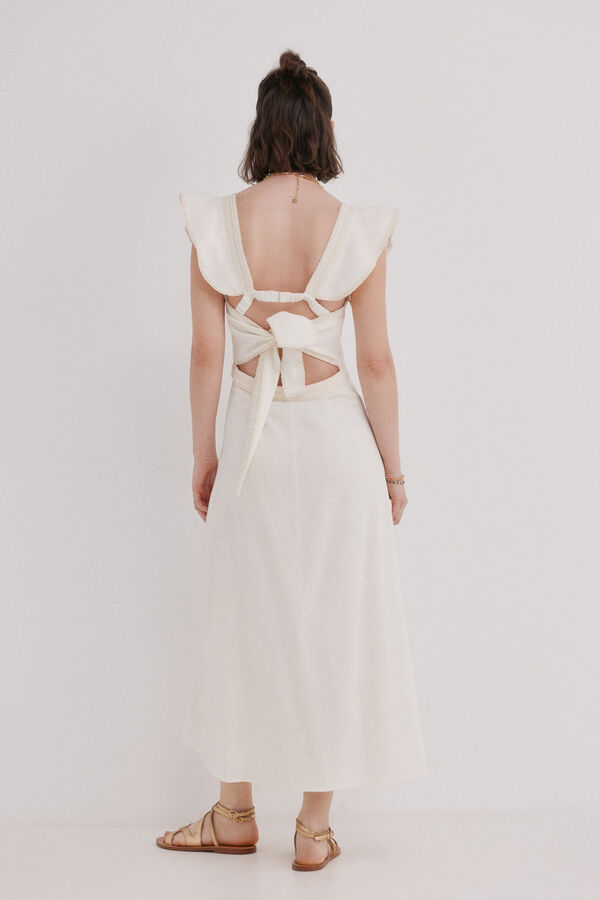 Hoss Intropia Amaya. Vestido midi em algod&atilde;o Ecru