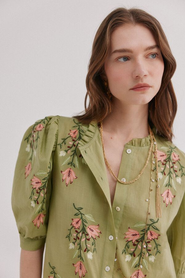 Hoss Intropia Floral embroidered blouse Capri Khaki