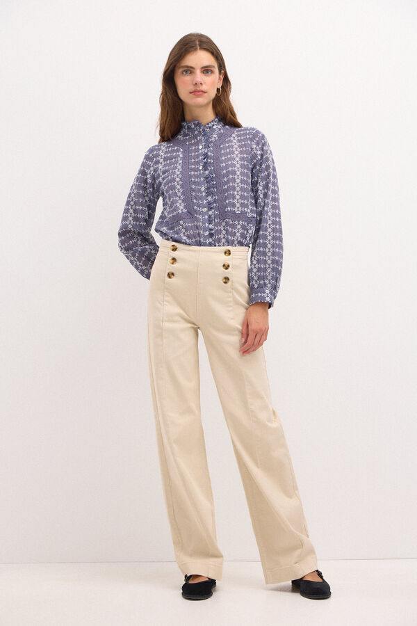 Hoss Intropia Olivia. Wide-leg jeans with buttons Ivory