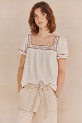 Hoss Intropia Mariola. T-shirt bordada Ecru
