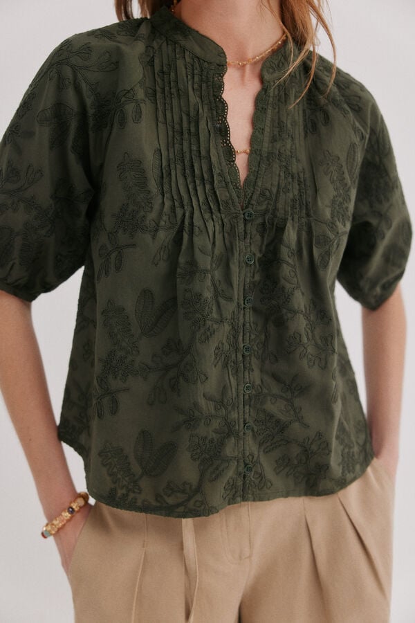 Hoss Intropia Celia. floral embroidered blouse Khaki