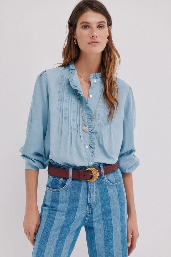 Hoss Intropia Cintia. Blusa com folho na carcela Azul