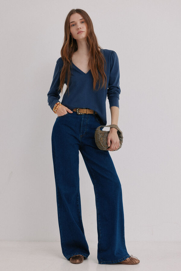 Hoss Intropia Mabel. T-shirt lavagem desbotada Azul