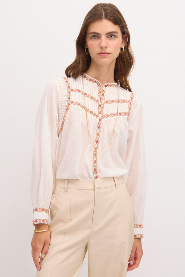 Hoss Intropia Romina. Blouse embroidered straps . Ivory