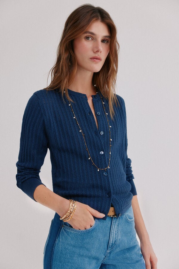 Hoss Intropia Isoline. Casaco de malha em malha aberta Azul