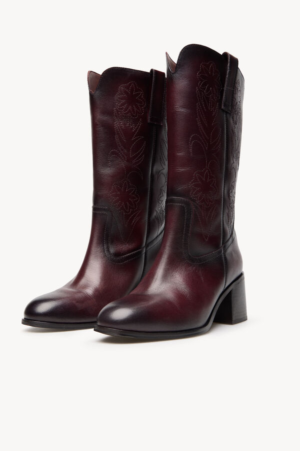 Hoss Intropia Nadia. Bota de pele com bordado de flores Vermelho