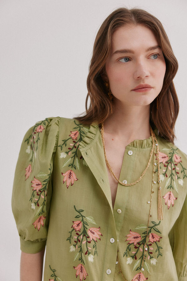 Hoss Intropia Floral embroidered blouse Capri Khaki