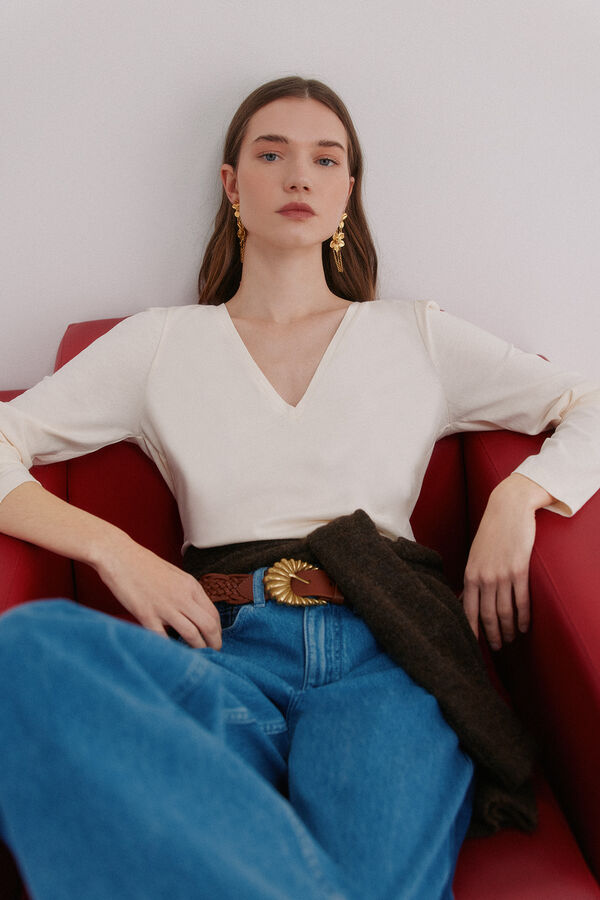 Hoss Intropia Mabel. T-shirt lavagem desbotada Ecru