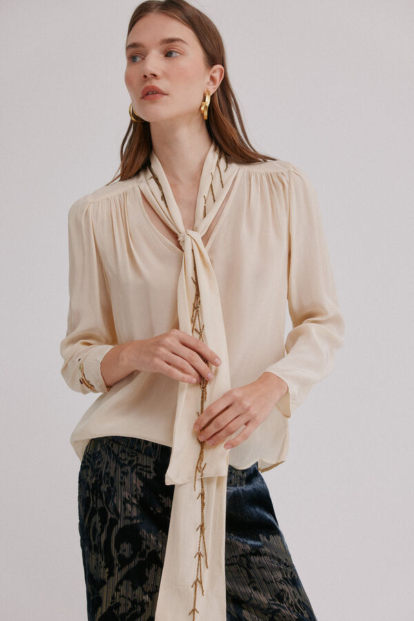 Hoss Intropia Carrie. Blusa com la&ccedil;ada Ecru