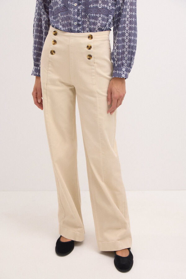 Hoss Intropia Olivia. Wide-leg jeans with buttons Ivory