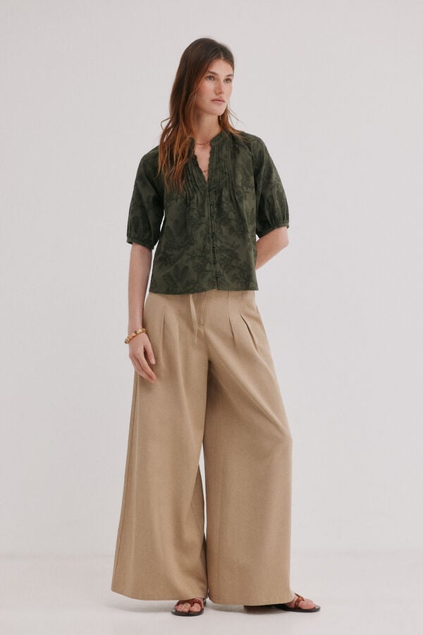 Hoss Intropia Celia. floral embroidered blouse Khaki