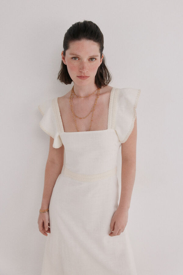 Hoss Intropia Amaya. Vestido midi em algod&atilde;o Ecru