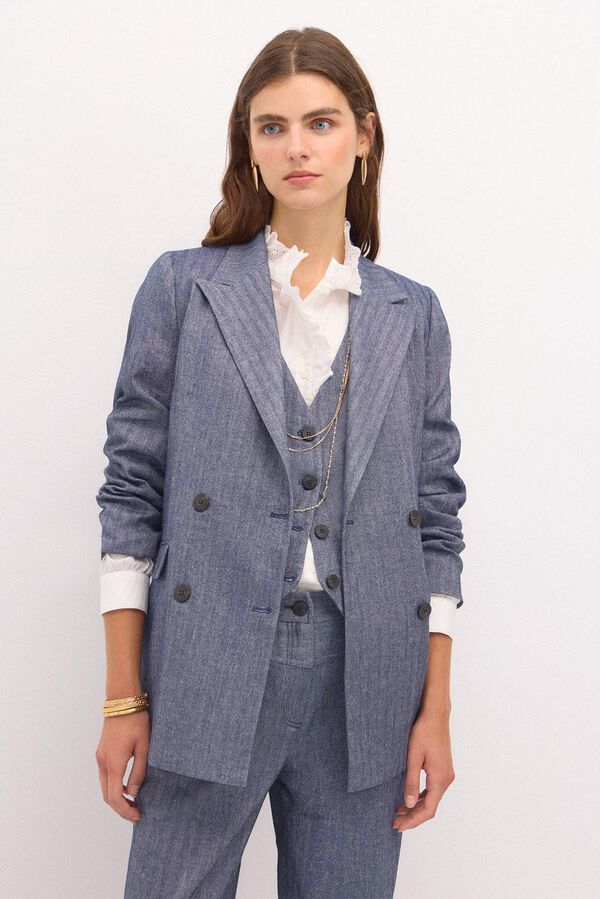 Hoss Intropia Elsa. Double-breasted herringbone blazer Blue