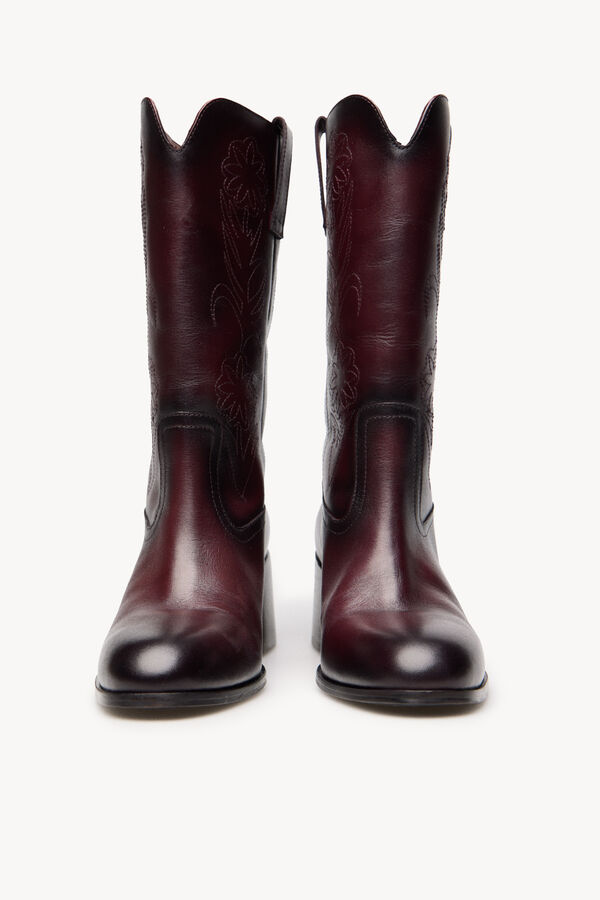 Hoss Intropia Nadia. Bota de pele com bordado de flores Vermelho