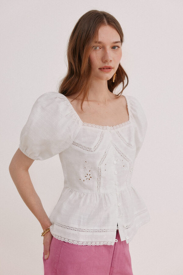 Hoss Intropia Gaia. Blusa peplum rom&acirc;ntica Ecru