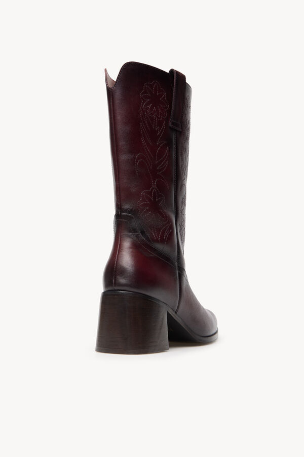 Hoss Intropia Nadia. Bota de pele com bordado de flores Vermelho