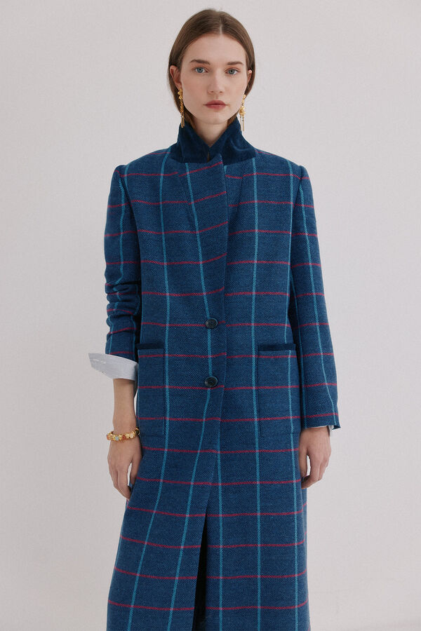 Hoss Intropia Felicia. Casaco comprido aos quadrados Azul
