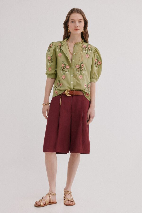 Hoss Intropia Floral embroidered blouse Capri Khaki