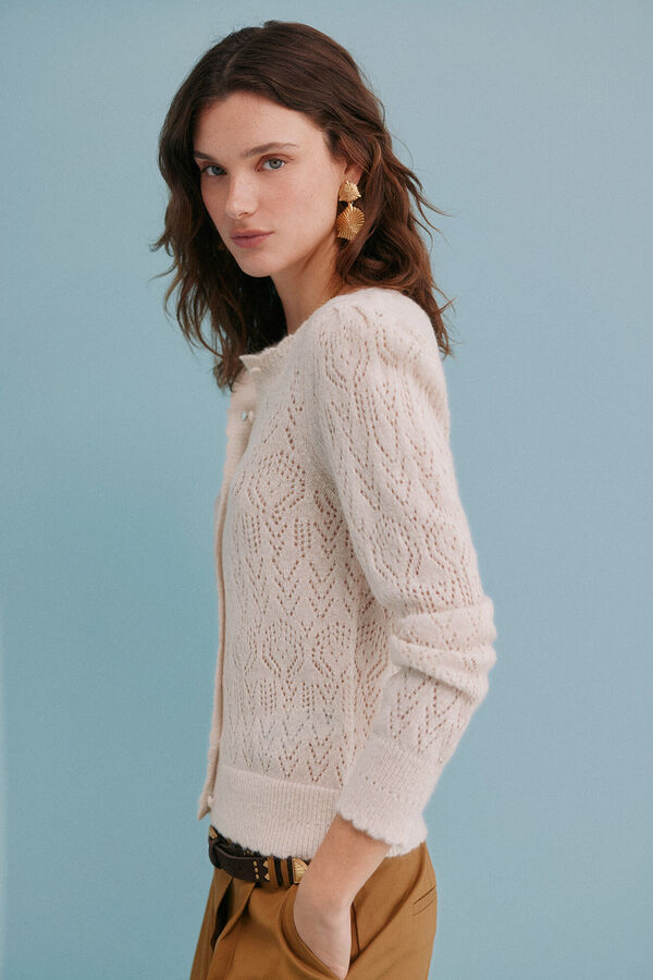 Hoss Intropia Inma. Casaco de malha ajurada Beige