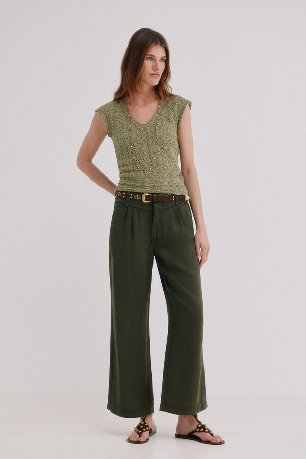 Hoss Intropia Isa. Top malha rendada Verde