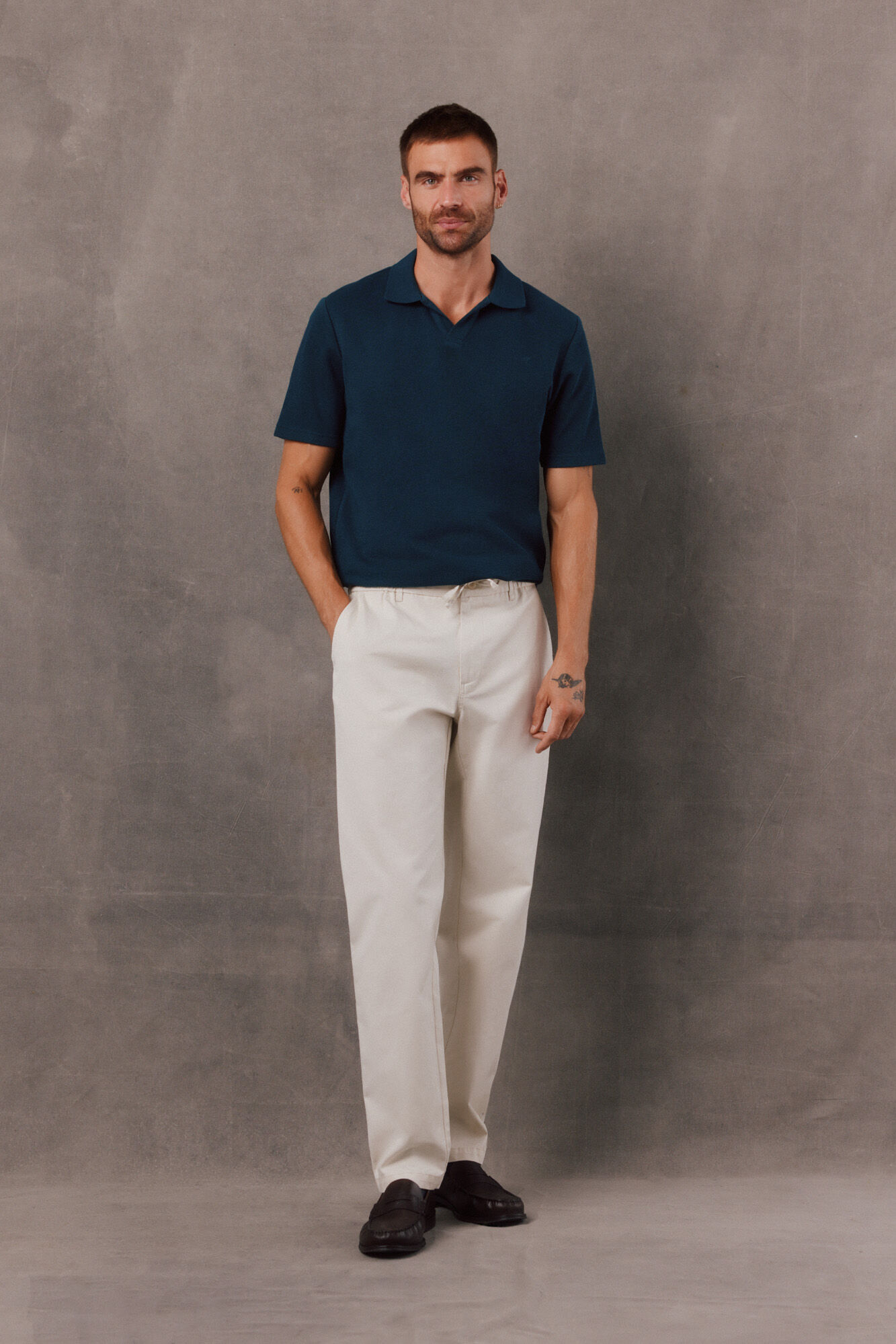 OOTO Polo de textura com gola aberta Azul