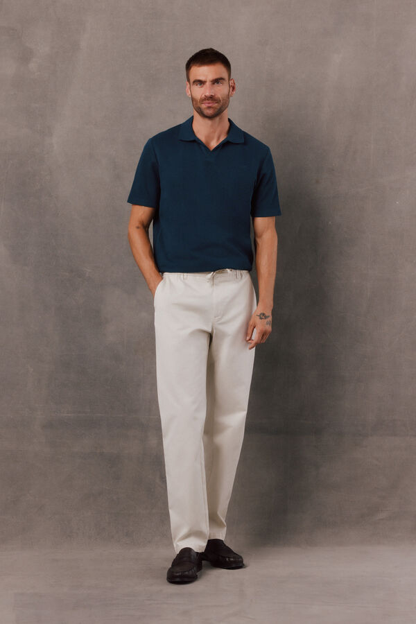 OOTO Polo de textura com gola aberta Azul