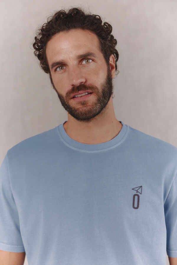 OOTO Washed basic T-shirt with print Blue
