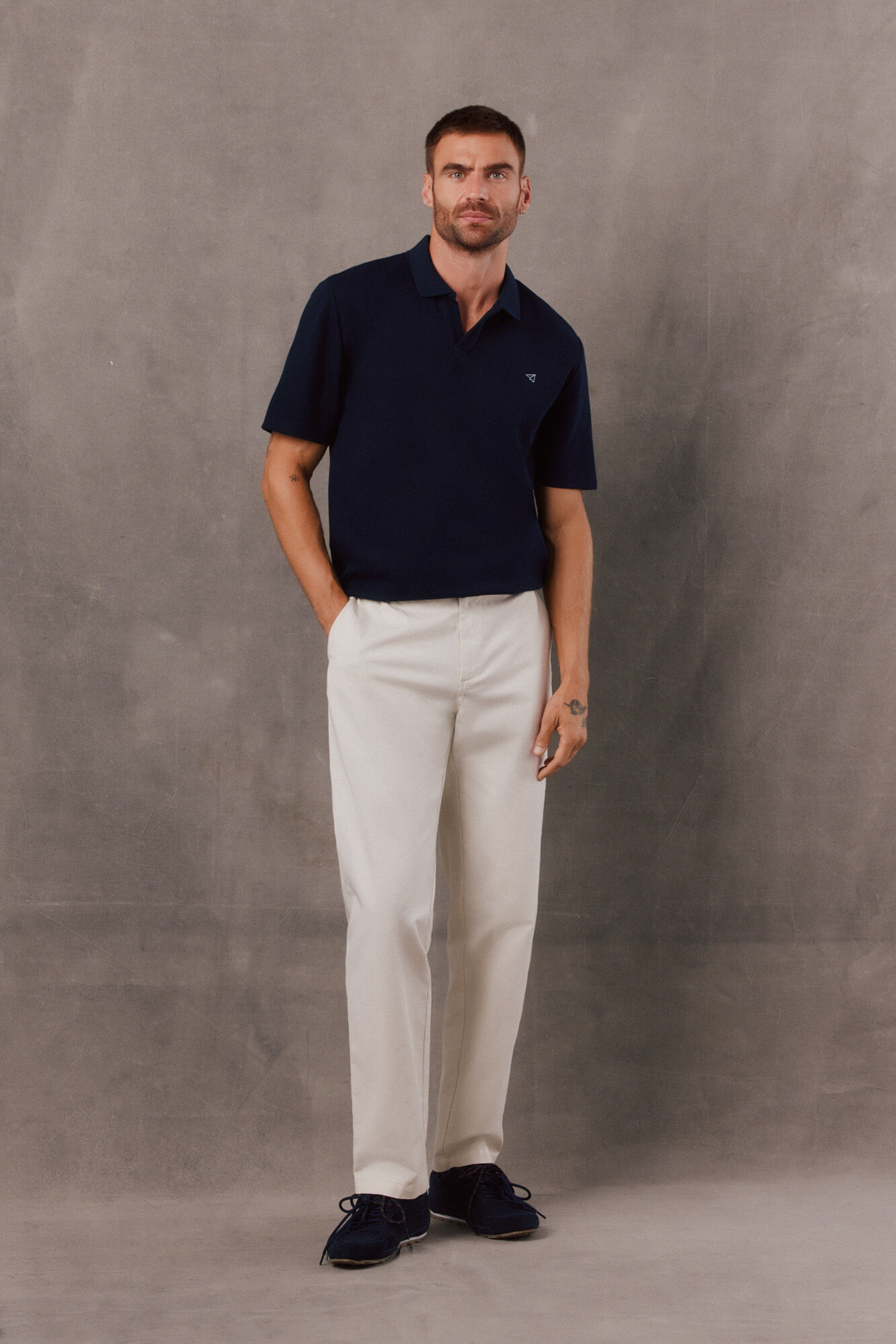 OOTO Polo de textura com gola aberta Azul