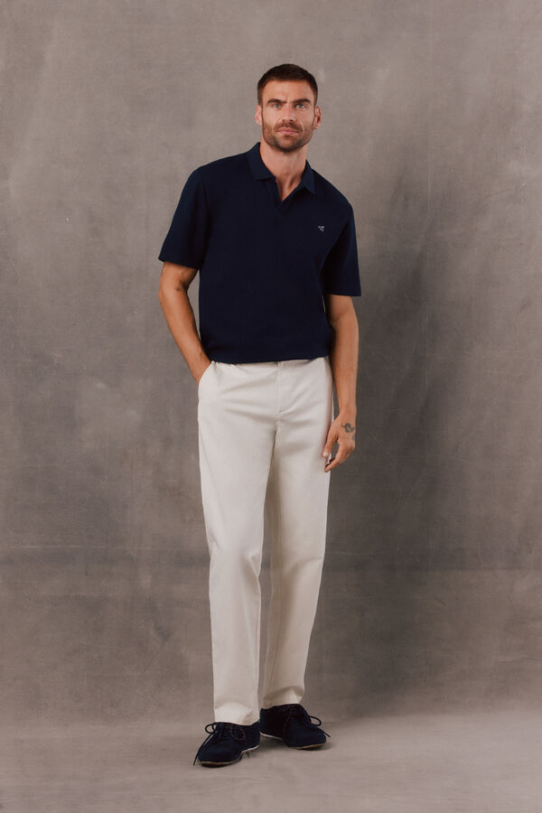 OOTO Polo de textura com gola aberta Azul