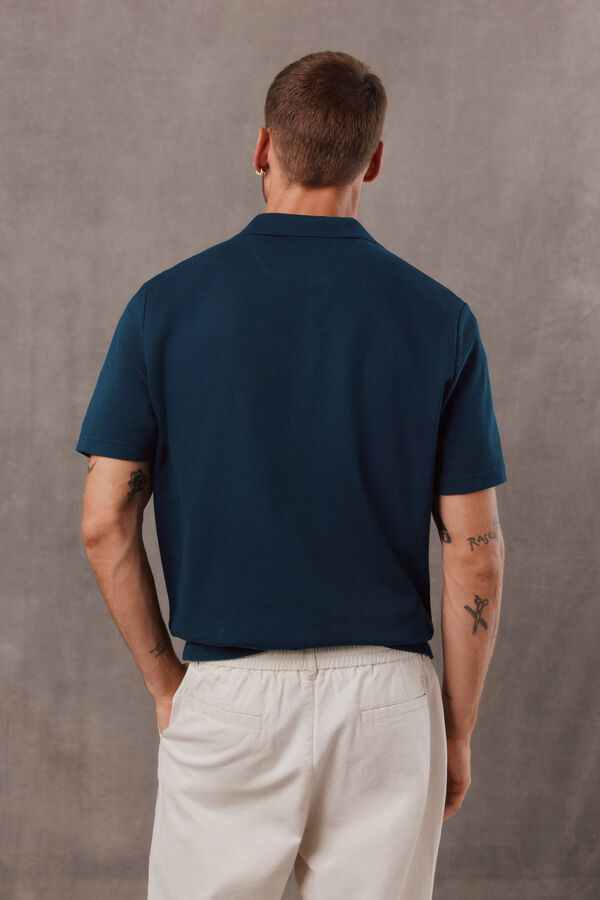 OOTO Polo de textura com gola aberta Azul