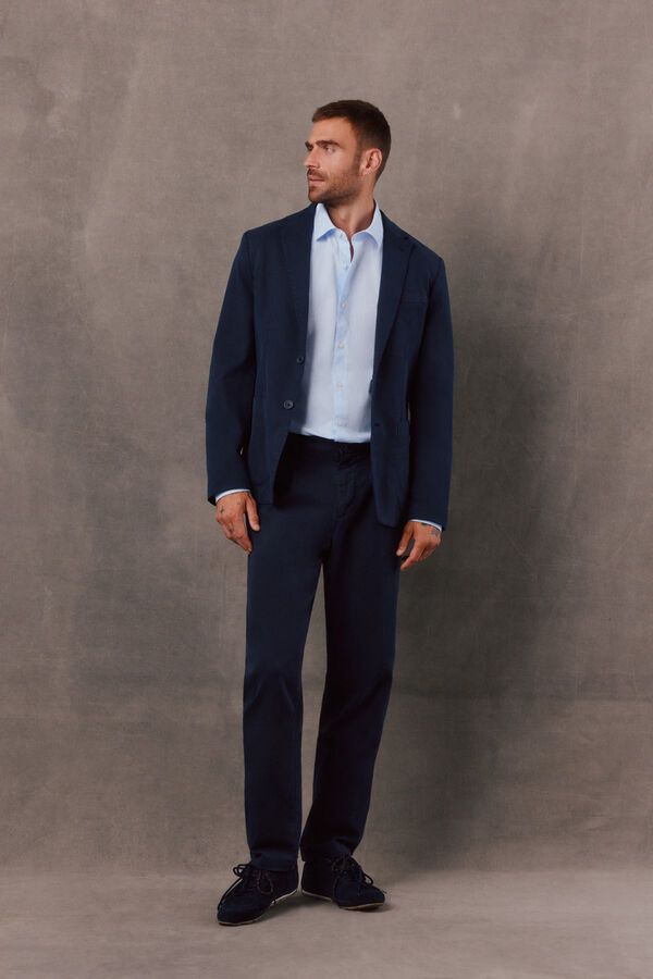 OOTO Plain poplin long sleeve shirt Blue