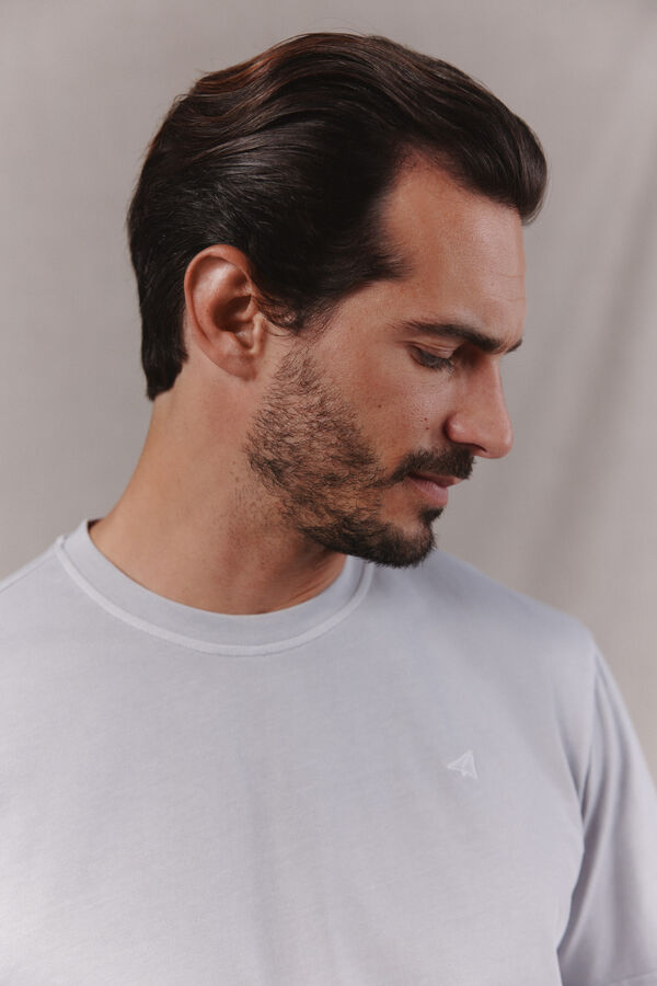 OOTO Camiseta b&aacute;sica lavada con bordado avi&oacute;n Gris
