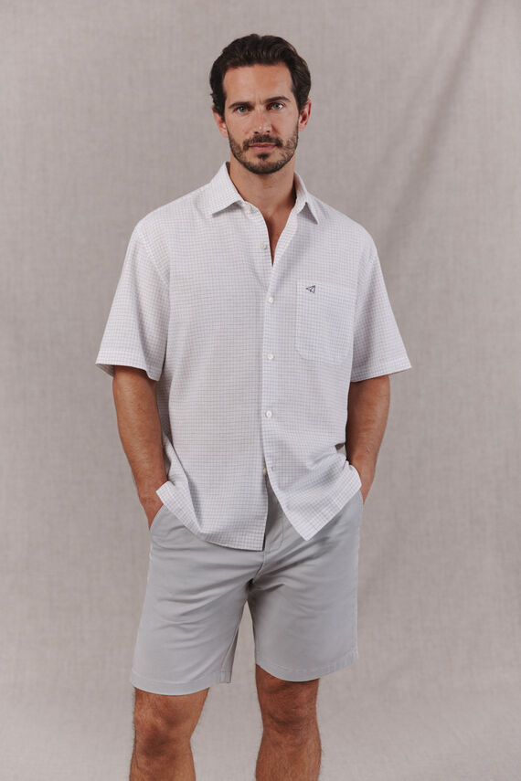 Camisa algodón lino cuadros manga corta