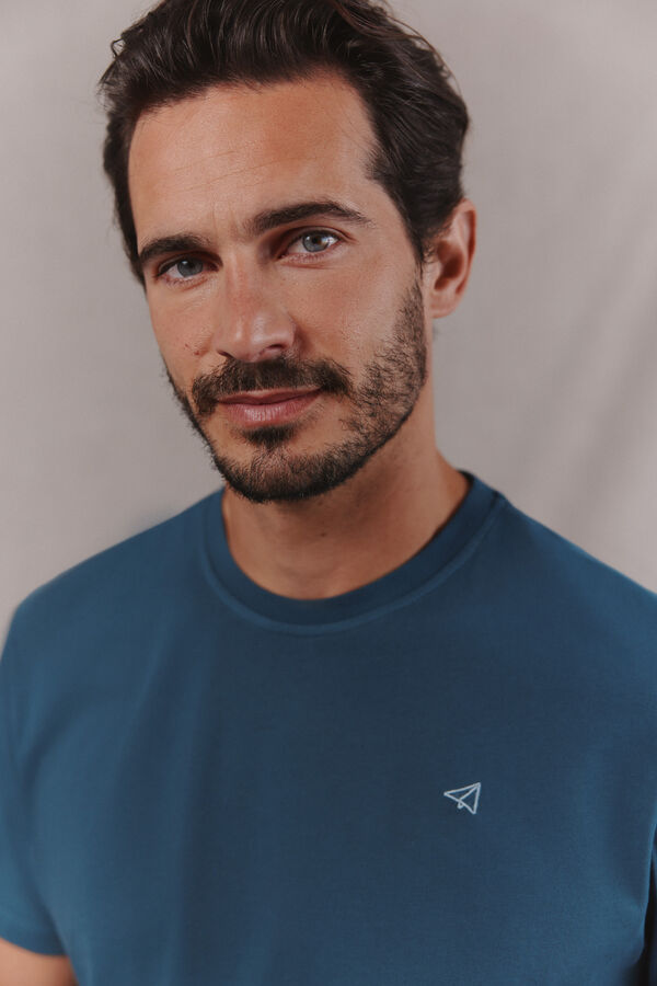 OOTO Camiseta b&aacute;sica lavada con bordado avi&oacute;n Azul