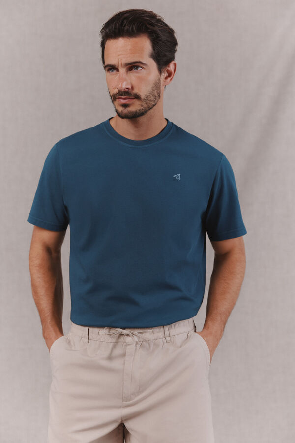 OOTO Camiseta b&aacute;sica lavada con bordado avi&oacute;n Azul