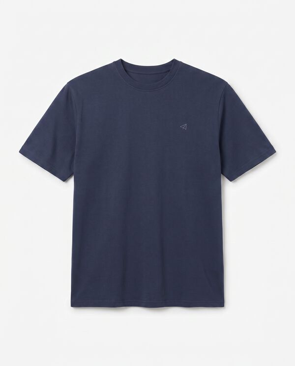 OOTO Washed basic T-shirt with airplane embroidery Navy