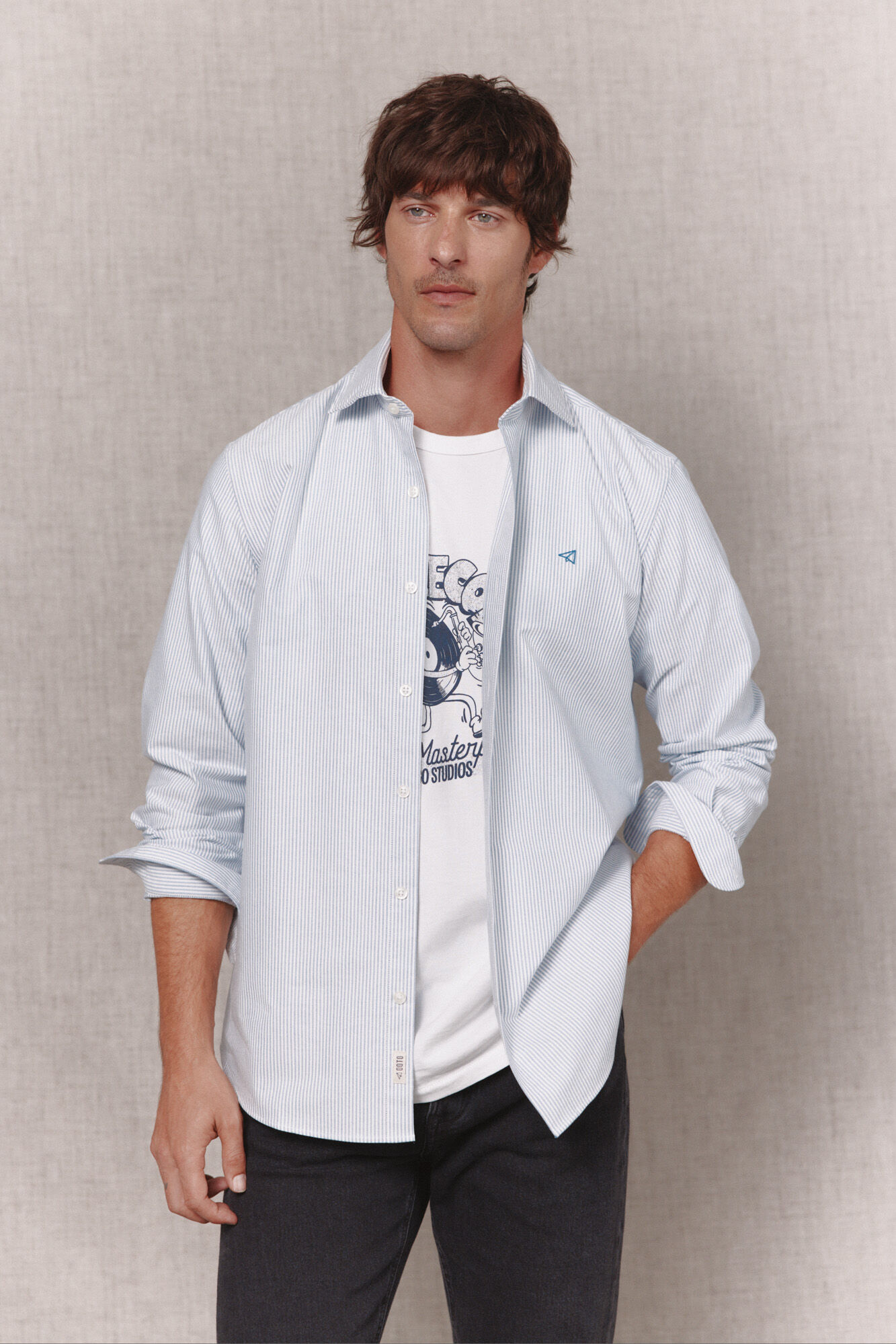 OOTO Camisa de riscas candela oxford de manga comprida