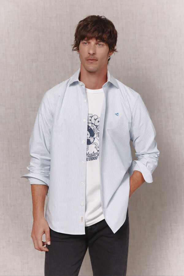 OOTO Camisa de riscas candela oxford de manga comprida Azul