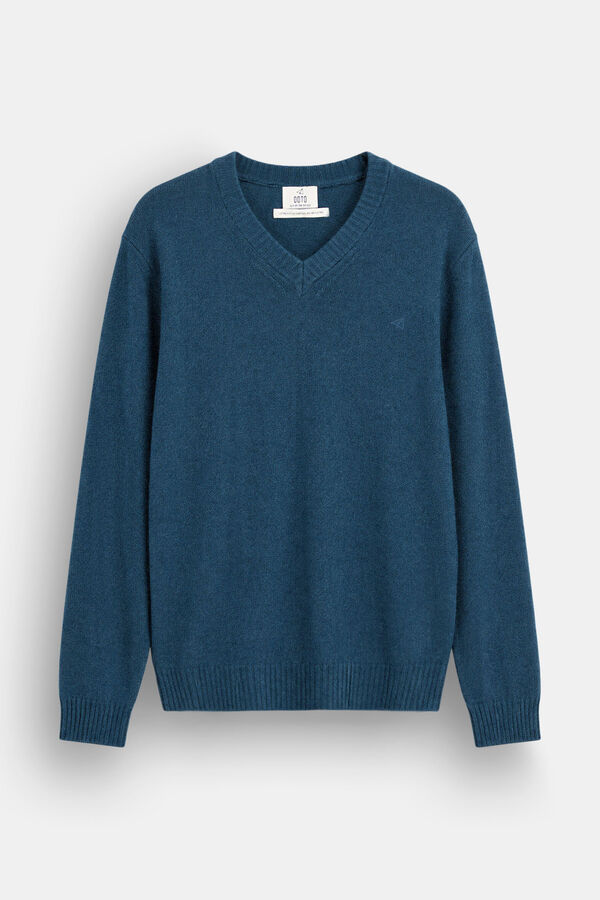 OOTO Jersey lana punto grueso cuello pico Azul